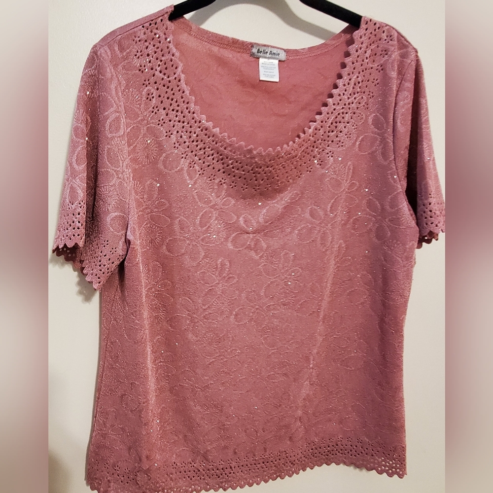 Beautiful soft berry color sparkles blouse XL